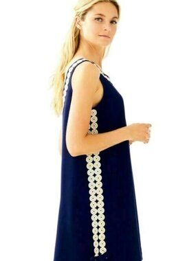 Lilly Pulitzer Stella Shift Navy Blue Dress with Gold Trim